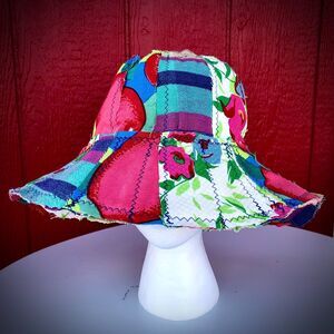 Patchwork Floppy Hat Upcycled Wearable Art Vintage Plaid- One Size